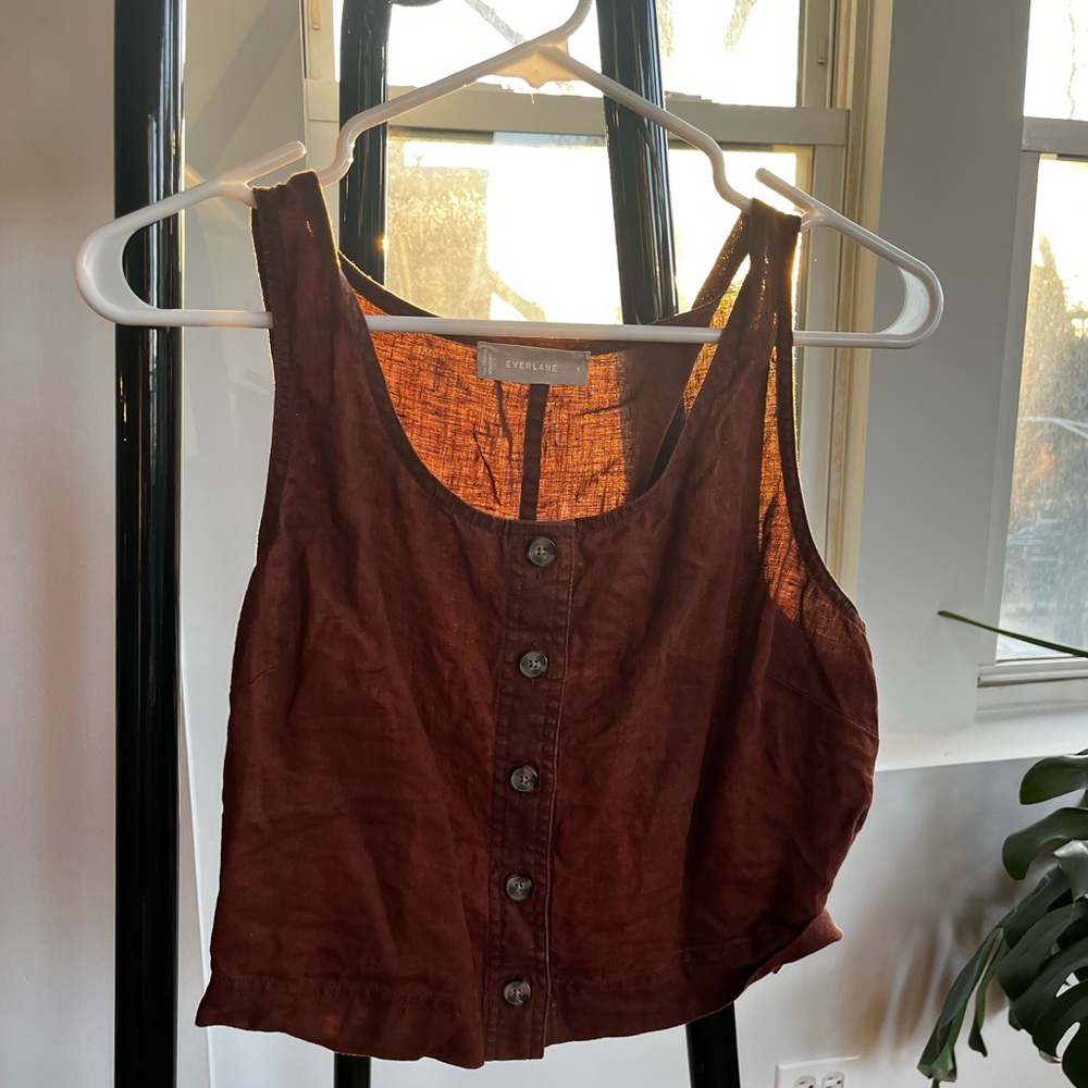 Brown cropped sleeveless Everlane linen top - size 6